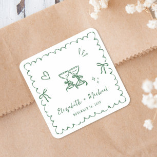 Sticker Carré Mariage Cadre Vert Ondulé Fantaisiste