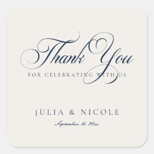 Sticker Carré Mariage calligraphié classique couleur ivoire et b