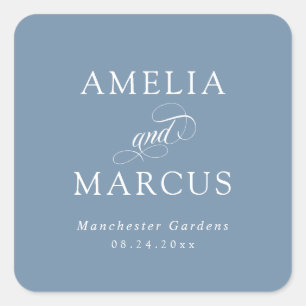 Sticker Carré Mariage Calligraphie Vintage Bleu Poussiéreux