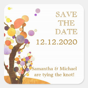 Sticker Carré Mariage campagnard Boho Enregistrer la date