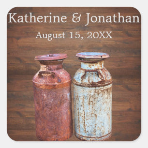 Sticker Carré Mariage campagnard de canettes de lait Rustique Vi