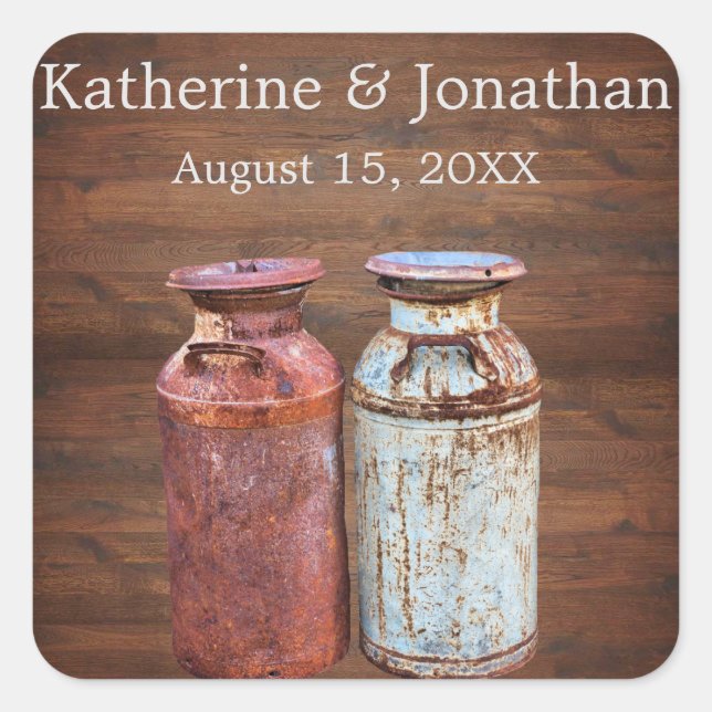 Sticker Carré Mariage campagnard de canettes de lait Rustique Vi (Devant)