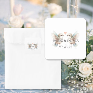 Sticker Carré Mariage cardiaque de colibri adorable sur mesure