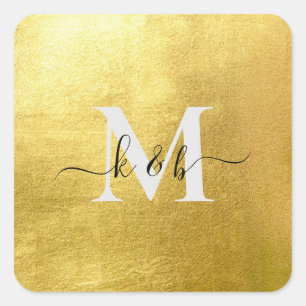 Sticker Carré Mariage Carré de script de monogramme or