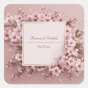 Sticker Carré Mariage Carré Or Fleur de Cerisier Rose Luxuriant