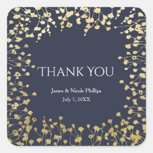 Sticker Carré Mariage Champêtre Bleu Fleur de Baby's Breath Doré
