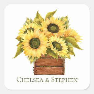 Sticker Carré Mariage Champêtre Fleur de Tournesol Aquarelle Flo