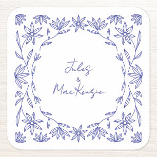 Sticker Carré Mariage Champêtre Fleur Sauvage Bleu Méditerranéen