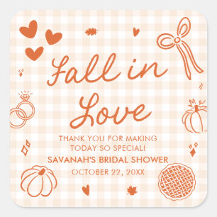 Sticker Carré Mariage Champêtre Orange Dessiné à la Main pour un