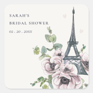 Sticker Carré Mariage Champêtre Vintage Tour Eiffel Fleurs