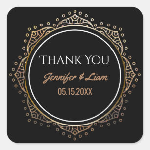 Sticker Carré Mariage Chic Black Gold Boho   Merci Favor