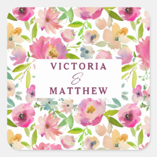 Sticker Carré Mariage Chic Floral Blooms Menthe & Rose