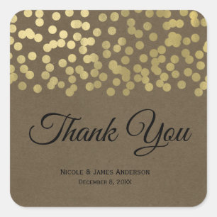 Sticker Carré Mariage Chic Rustique Kraft Moderne Or