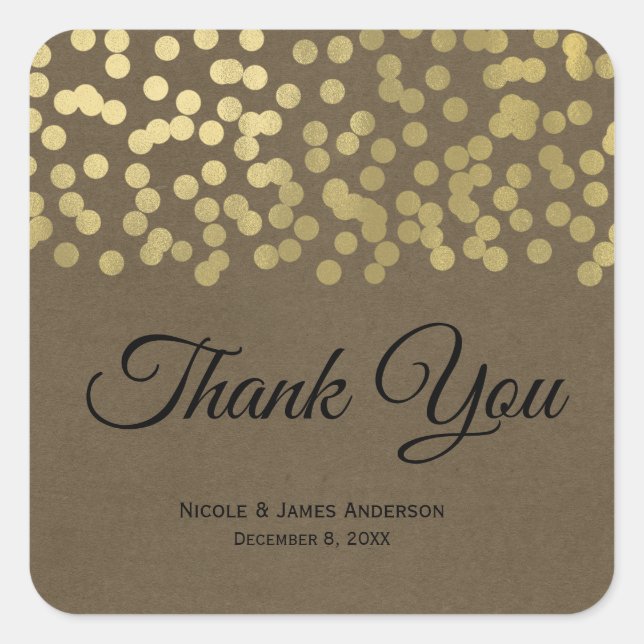 Sticker Carré Mariage Chic Rustique Kraft Moderne Or (Devant)