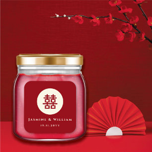 Sticker Carré Mariage chinois minimaliste à double bonheur