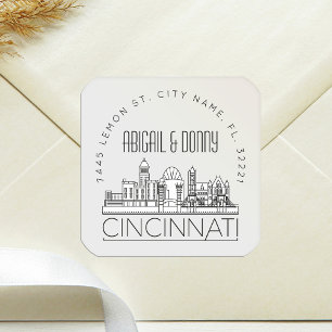 Sticker Carré Mariage Cincinnati   Sceau d'enveloppe préadressé