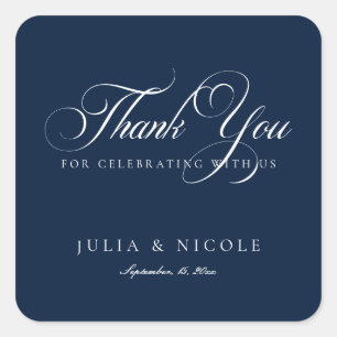 Sticker Carré Mariage Classique Ivoire Bleu Marine Calligraphie