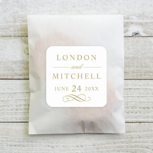 Sticker Carré Mariage Classique Monogramme Blanc et Or