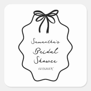 Sticker Carré Mariage Coquette à l'arc Dessiné à la Main 