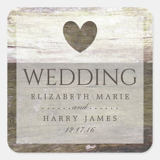 Sticker Carré Mariage Country Wood Heart (Devant)