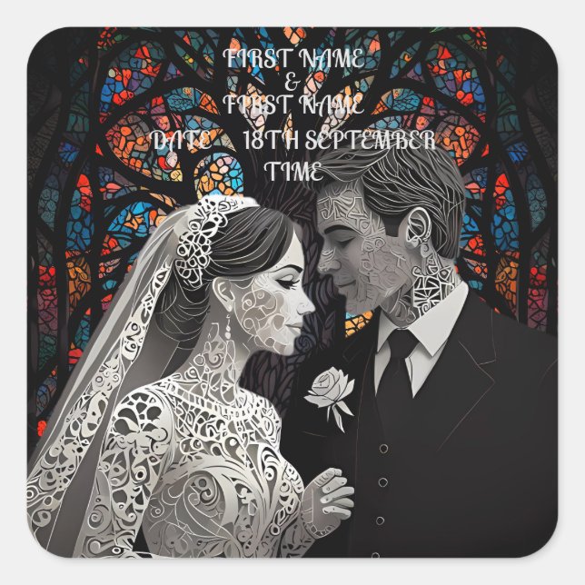 Sticker Carré Mariage couple idées cadeaux personnalisées (Devant)