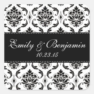 Sticker Carré Mariage damassé blanc et noir Favoriser