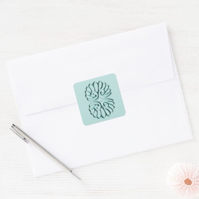 Sticker Carré Mariage damassé turquoise (Enveloppe)