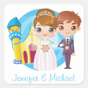 Sticker Carré Mariage D'Amour Personnalisé De Mariée Et De Pièce