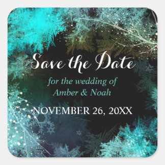 Sticker Carré Mariage dans la forêt mystique Sauvegarder la date