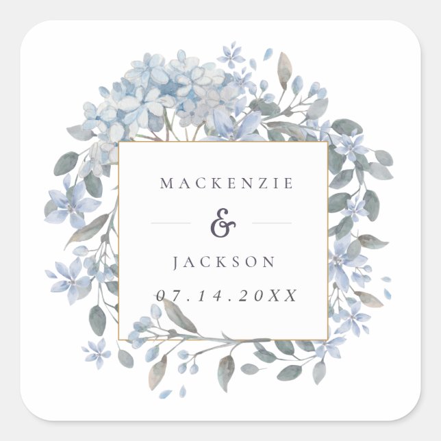 Sticker Carré Mariage d'aquarelle de cadre Blue Hydrangeas (Devant)