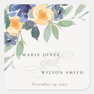 Sticker Carré Mariage d'aquarelle jaune bleu joyeux