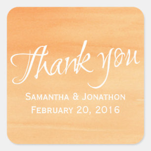 Sticker Carré Mariage d'aquarelle orange Peach Couple Merci
