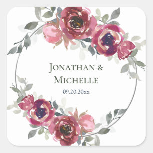 Sticker Carré Mariage d'aquarelle rose bordeaux gris
