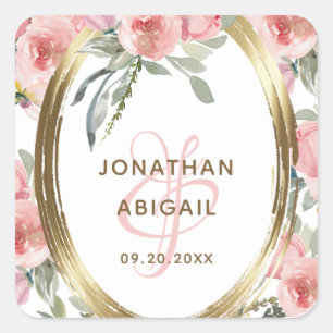 Sticker Carré Mariage d'aquarelle souple Flush Gold Frame