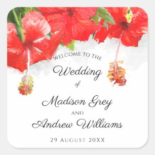 Sticker Carré Mariage d'art Exotique Rouge Hibiscus