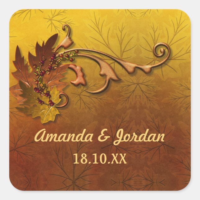 Sticker Carré Mariage de automne Feuilles d'automne (Devant)