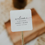 Sticker Carré Mariage de bienvenue de script moder<br><div class="desc">Ces autocollants de mariage de script moderne sont parfaits pour un mariage minimaliste. Le design simple en noir et blanc présente une typographie industrielle unique avec style boho moderne. Personnalisable dans n'importe quelle couleur. Gardez le design minimal et élégant, en l'état, ou personnalisez-le en ajoutant vos propres graphiques et artwork....</div>