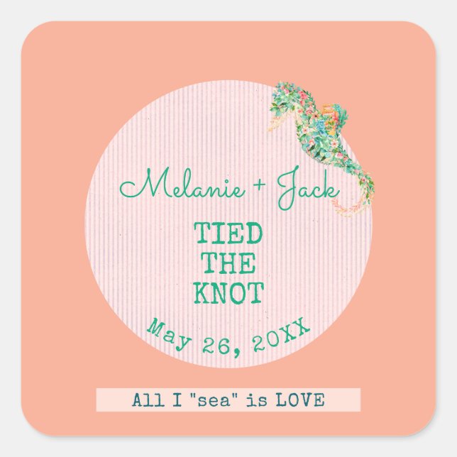 Sticker Carré Mariage de bord de mer Hippocampe Rayure (Devant)