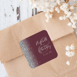 Sticker Carré Mariage de bord de Parties scintillant d'argent de