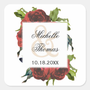 Sticker Carré Mariage de bouquet Floral Rose rouge