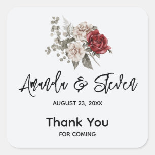 Sticker Carré Mariage de bouquet rouge gris et crème Boho