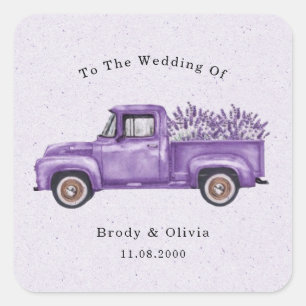 Sticker Carré Mariage de camionnette Vintage violet et de fleurs