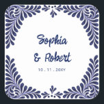 Sticker Carré Mariage de carreaux bleu Talavera de la marine mex<br><div class="desc">Stickers Mariage Talavera Bleu de la marine mexicaine</div>