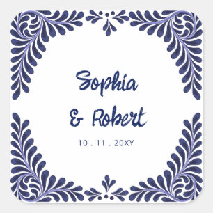 Sticker Carré Mariage de carreaux bleu Talavera de la marine mex