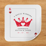 Sticker Carré Mariage de carte de poker King & Queen of Hearts C<br><div class="desc">Roi et reine des coeurs jouant des autocollants de mariage de carte. Personnalisez-le avec les détails de votre événement. Idéal pour un poker ou une fête thématique à Las Vegas.</div>