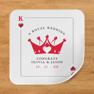 Sticker Carré Mariage de carte de poker King & Queen of Hearts C