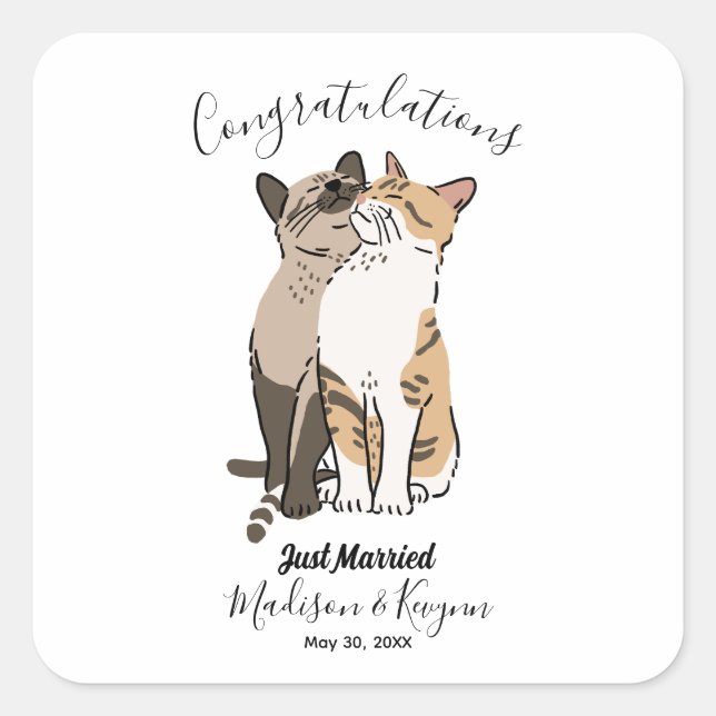 Sticker Carré Mariage de chats mignons (Devant)