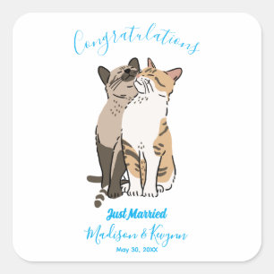 Sticker Carré Mariage de chats mignons