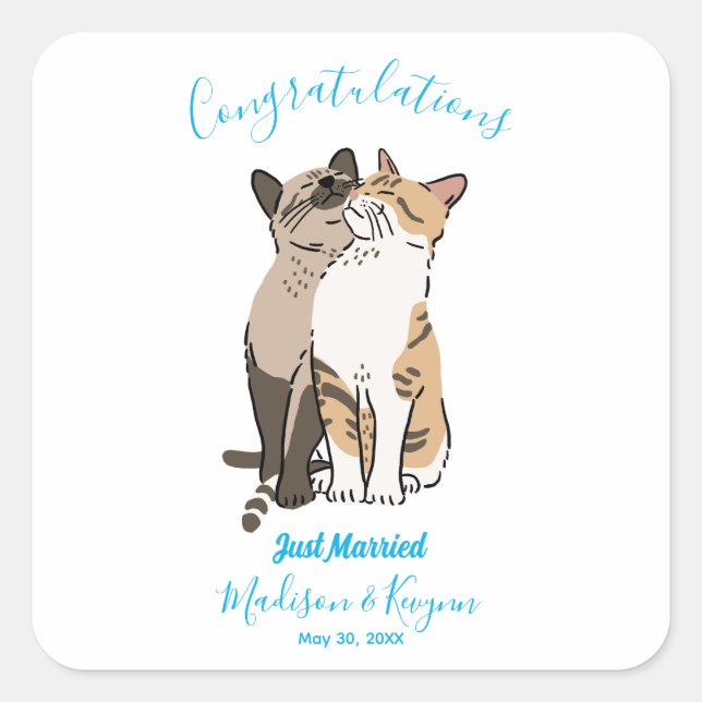 Sticker Carré Mariage de chats mignons (Devant)