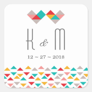 Sticker Carré Mariage de Coeurs triangles géométriques colorés